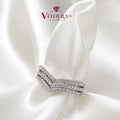 Double-row pavé crossover ring in 925 silver set with moissanite